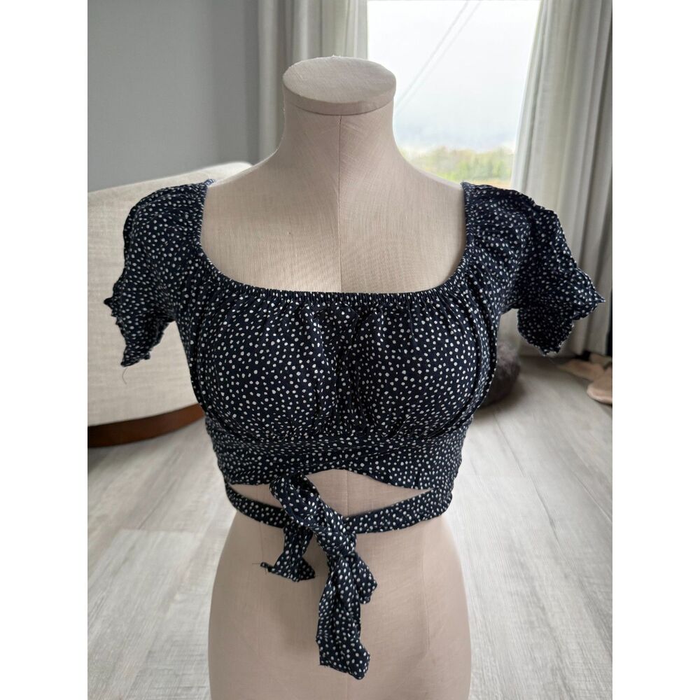 XS Hollister navy polka dot tie cropped top